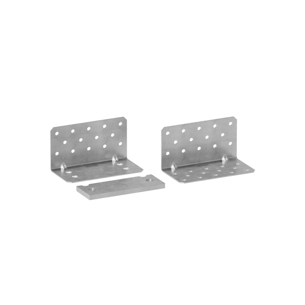 Two metal bracket components on a white background